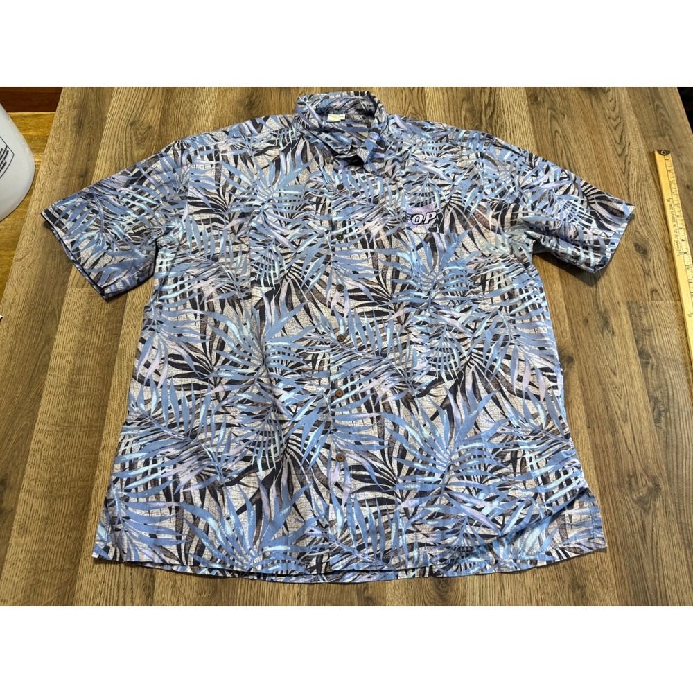 Squish Button Up Shirt Mens XXL Blue Adult Tropical Palm Leaf Print Good Used